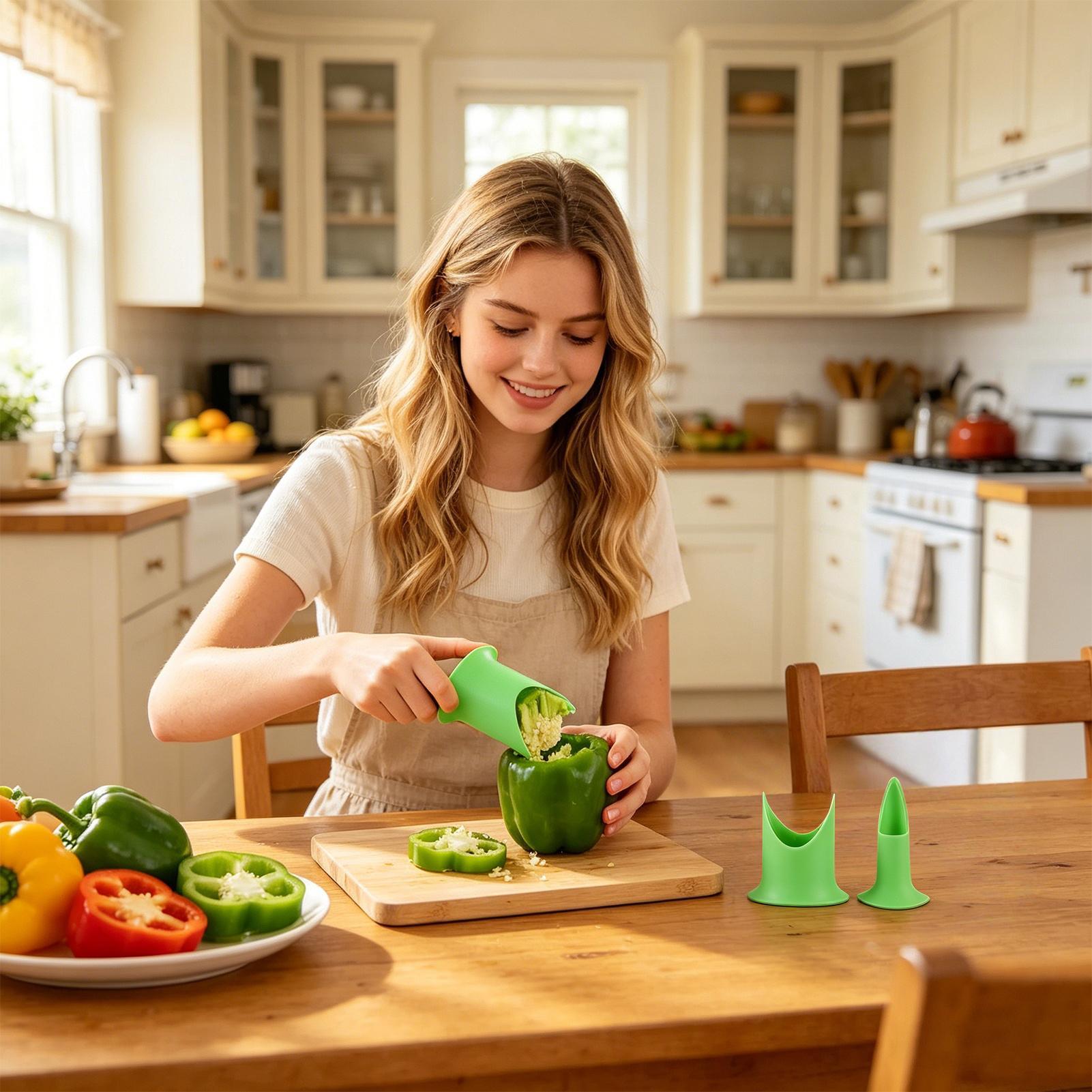Fruit Vegetable Seed Remover Pepper Chilli Cutter Core Slicer Household labor-saving convenient Tool Kitchen two-piece set CN