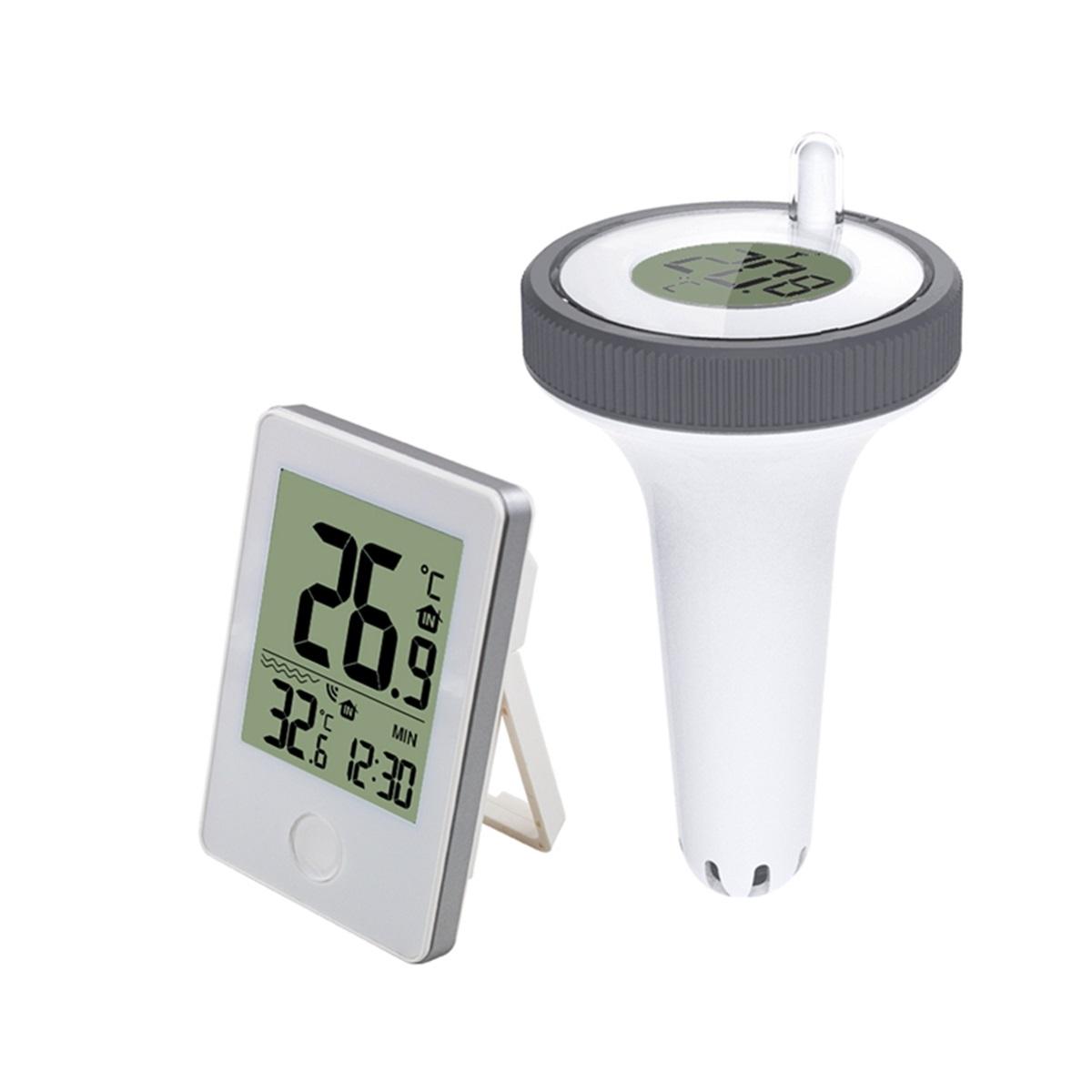 Wireless Digital Floating Pool Thermometer LCD Swimming Pool Bath Water Spas Aquariums In/Outdoor Temp Monitor Remote Time Clock белый