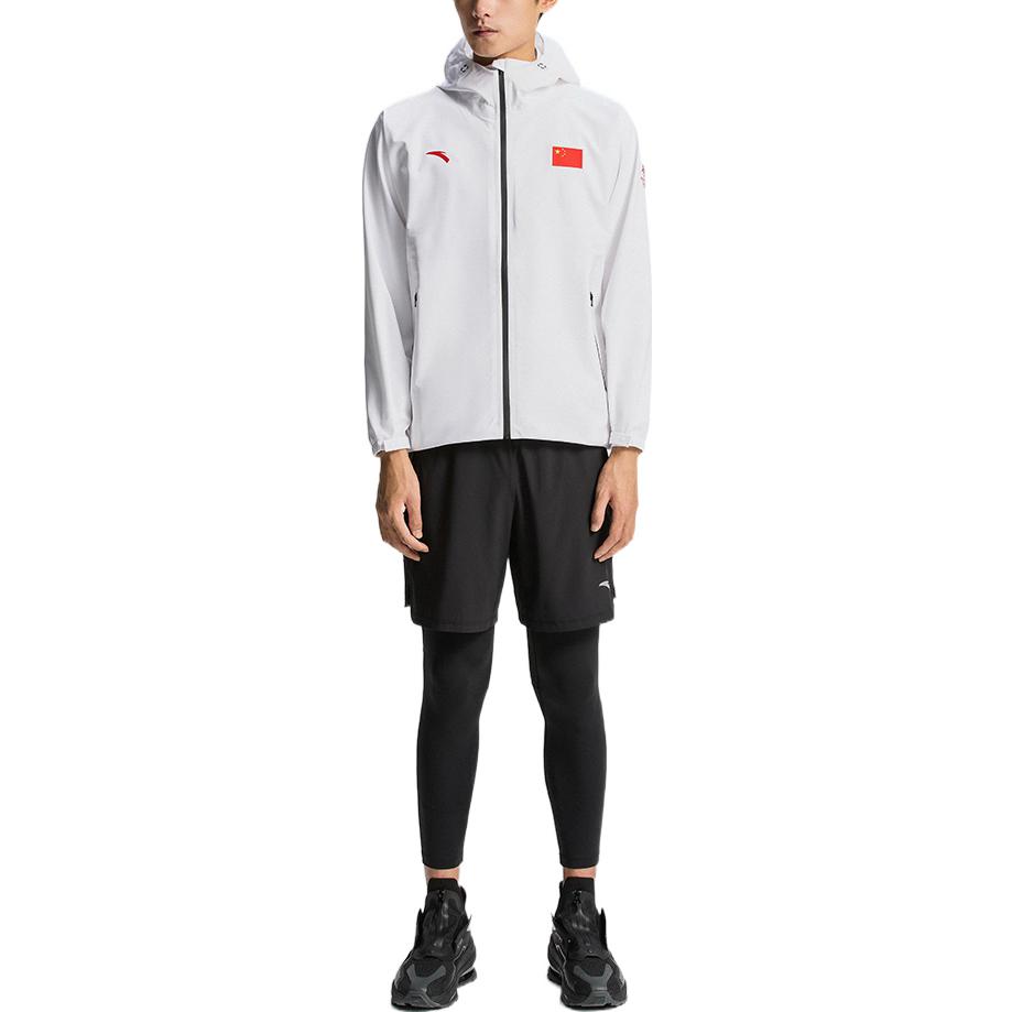 Anta All-Weather Series Logo Print Zip Hooded Woven Jacket Men Jackets White 152130707-1