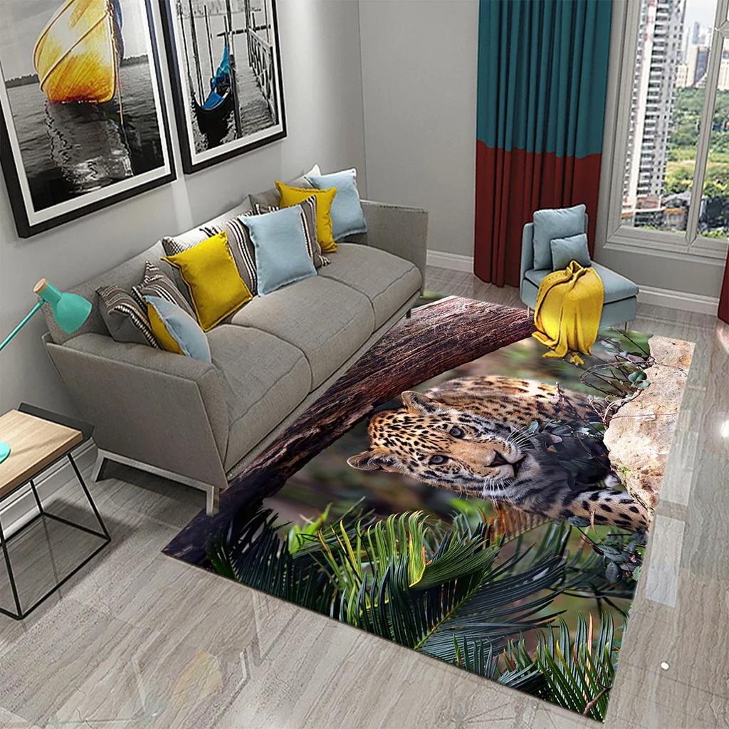 3D Leopard Carpet Wild Animal Pattern Living Room Bedroom Bathroom Kitchen And Kids Play Area Non-Slip