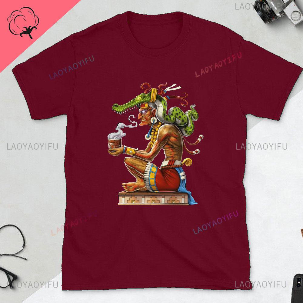 Quetzalcoatl Mexican Tshirt Aztec Art Print Aztec Tee Mexican Shirt Men Mexico Cotton Shirts Mexican Themed Gifts Mexicanas Tops
