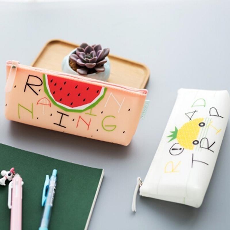 Fruit Style Cute School Pencil Case for Girls Novelty Leather Pencil Bag Kawaii Stationery Bags