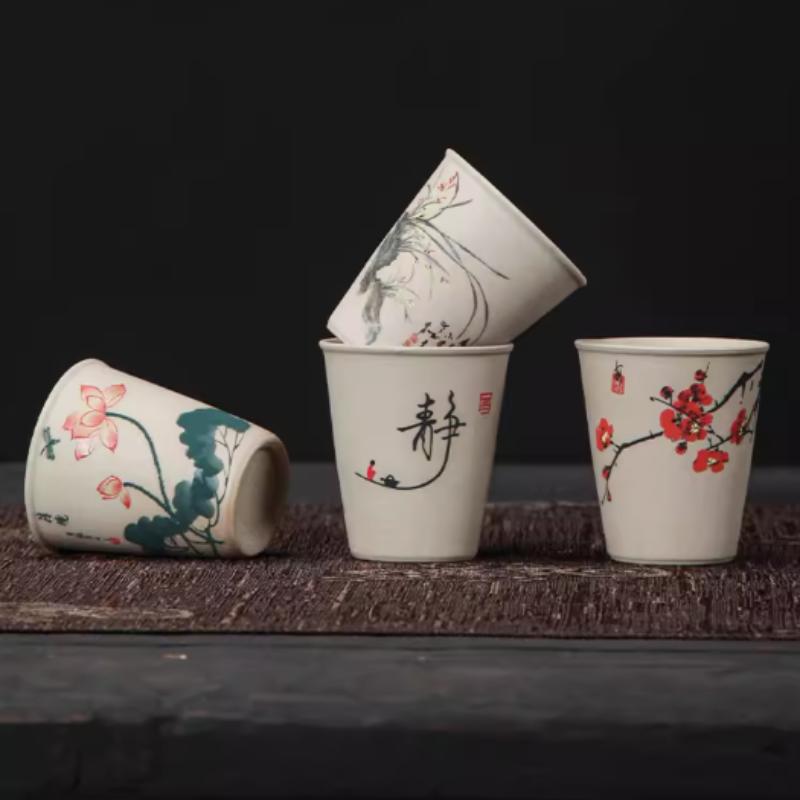 Handmade Stoneware Chinese Style Tea Cup Set 8 Pieces in Gift Box for Gongfu Tea Ceremony Home Use Decor Gift