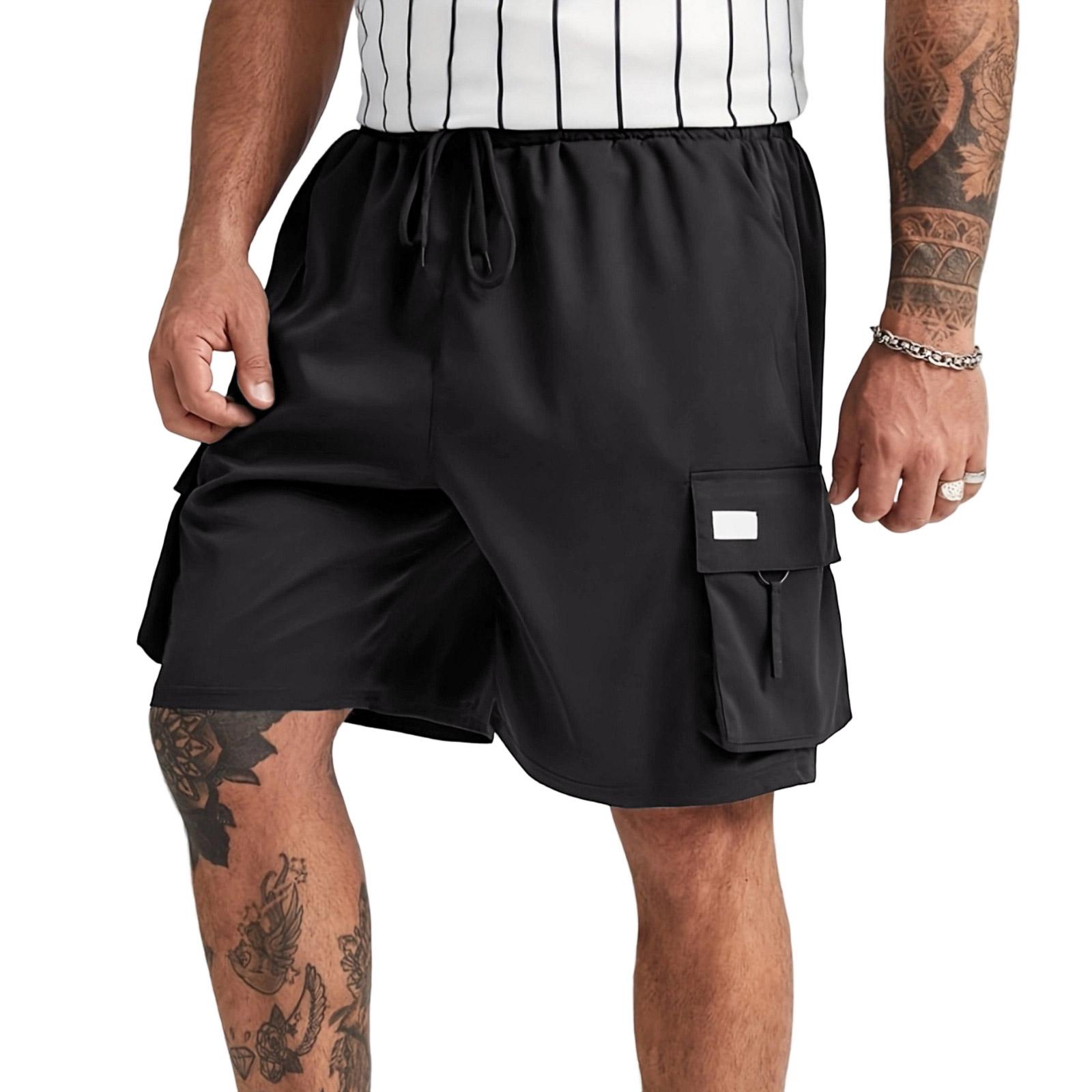 

Men s Lightweight Breathable Loose Fit Elastic Waistband Multi Pocket Sports Casual Shorts Large Size Summer Outdoor Activewear XXL чорний