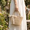 Filo di Cotone Corda di Cotone Intrecciata Borsa Intrecciata Colore Puro Boho Cesto Portaoggetti Forma a Secchiello Leggero Cesto da Shopping Vacanza al Mare