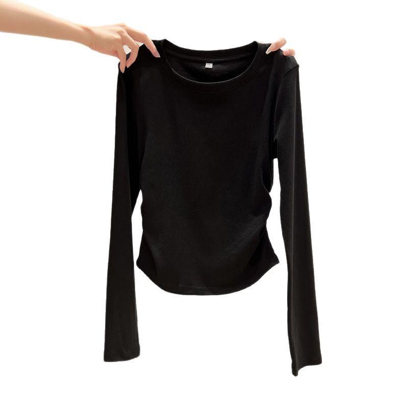 A New Irregular Off-the-shoulder T-shirt for Women In Spring and Autumn with A Cinched Waist and Pleated Design
