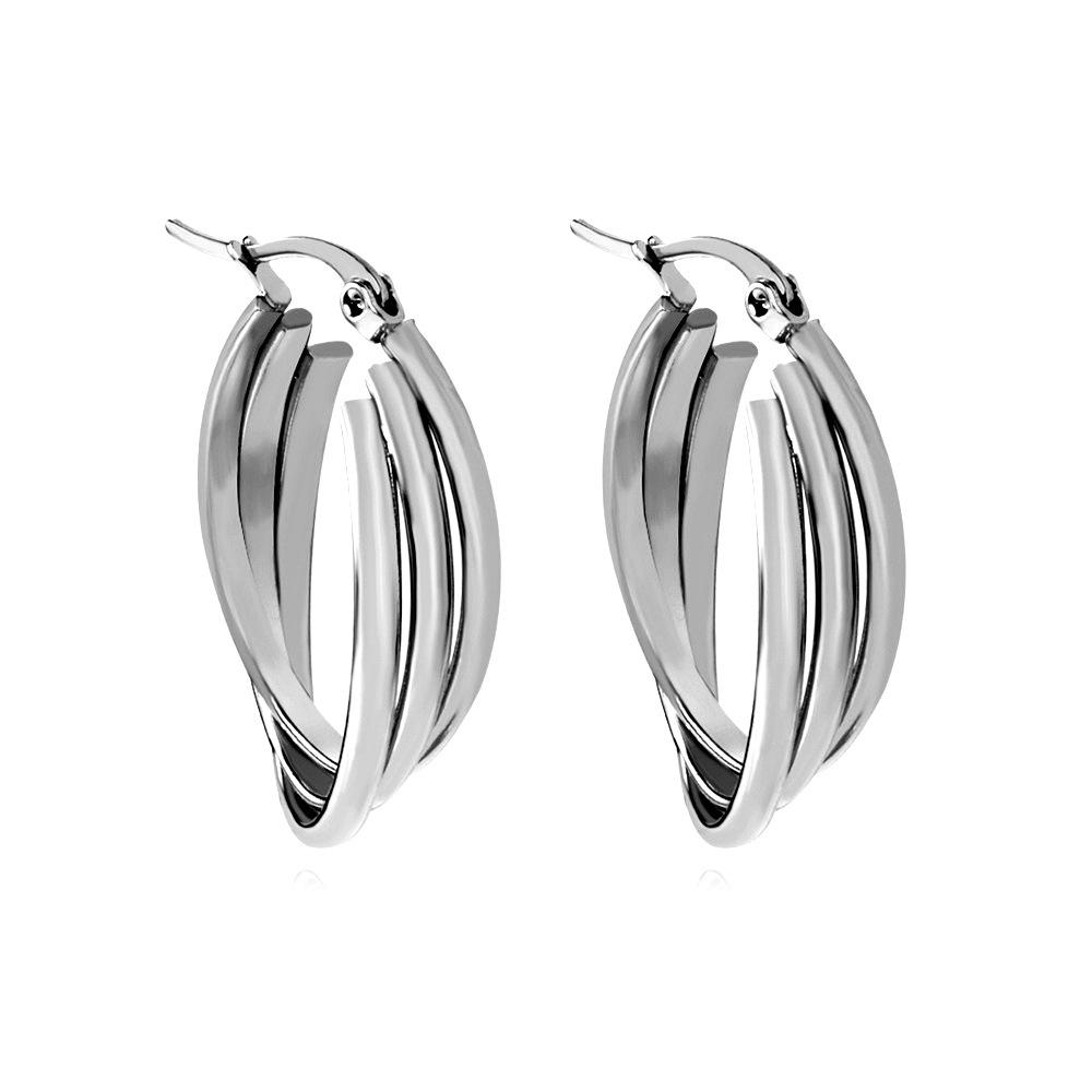 High-End European and American Stainless Steel Hoop Earrings with Steel Beads