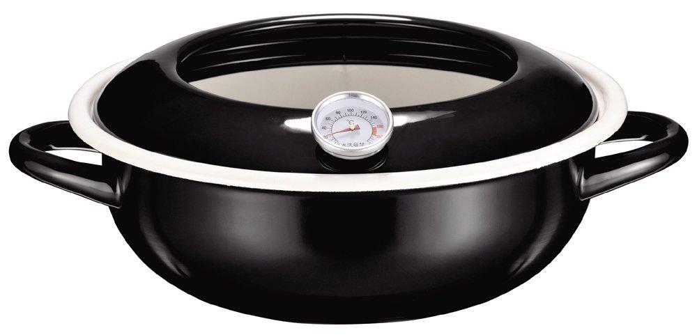 Pearl Metal Zivo Enamel Deep Fryer with Thermometer, 23cm, Black, HB-1719