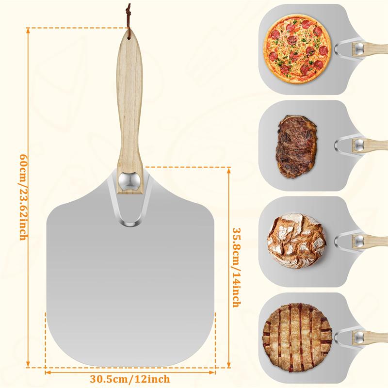 Aluminum Metal Pizza Shovel Spatula with Foldable Wooden Handle Nonstick Oven Cake Lifter Transfer Tray Baking Homemade Bread