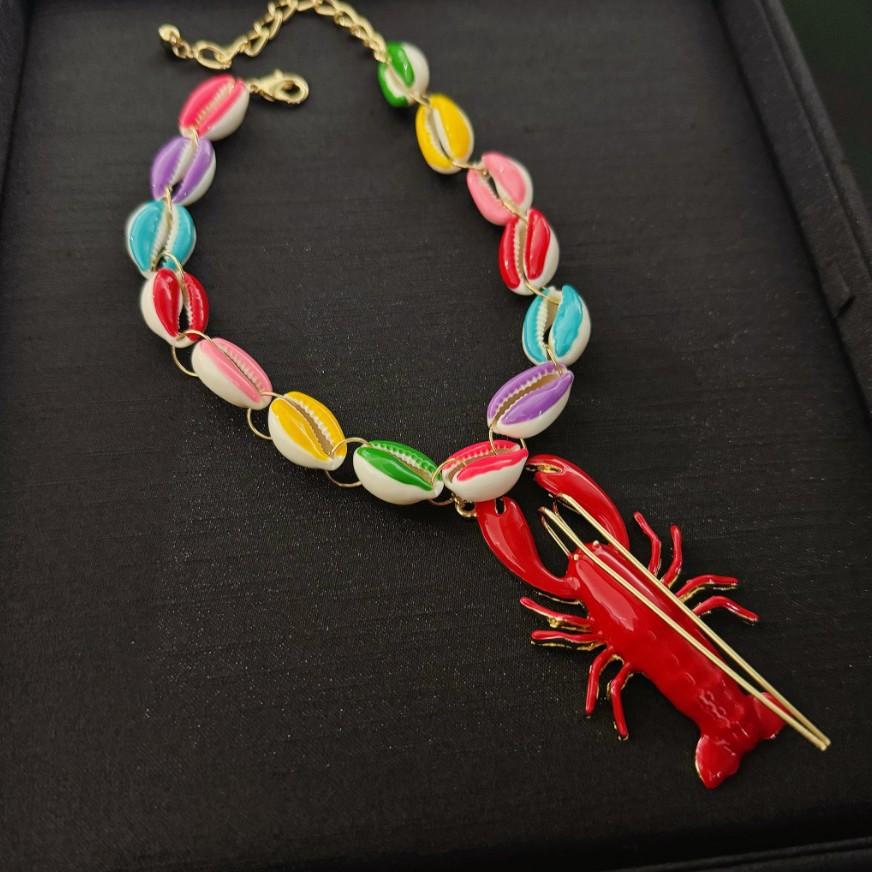Accessories, Colorful Shell Lobster Pendant Necklace Vintage Stacked Necklace