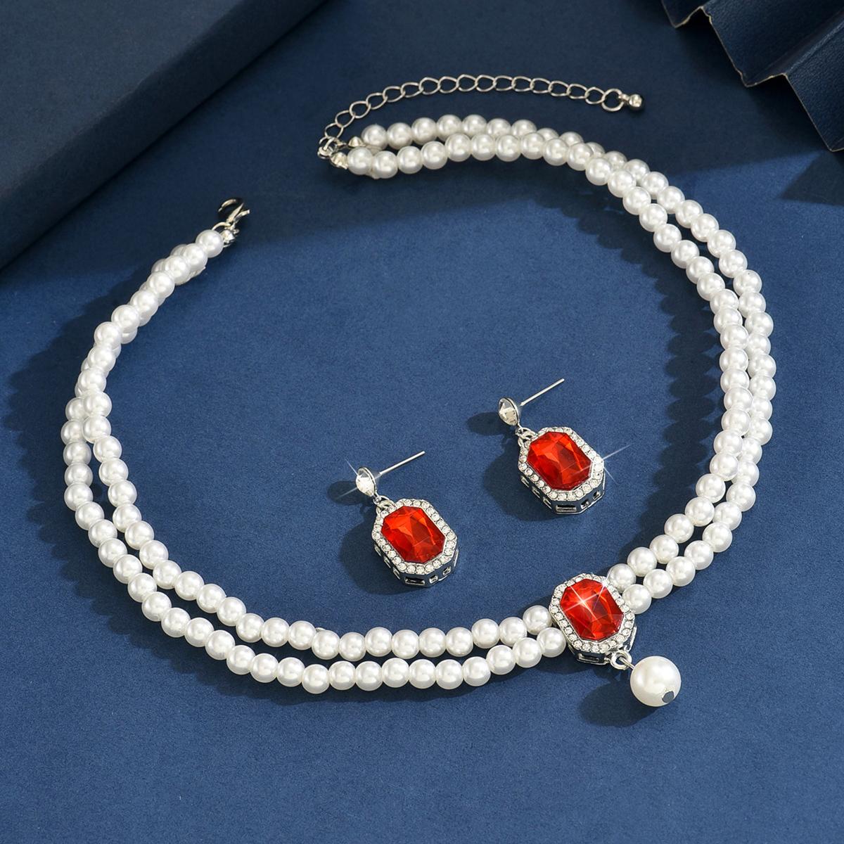 

Fashionable double-layer pearl super sparkling geometric set, elegant and high-end jewelry set for women