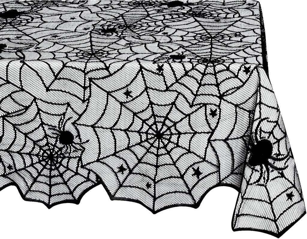 Halloween Black Lace Tablecloth Spider Cobweb Cover LuoluoHouse Elegant Horror Masquerade Party Scary Movie Night Table Decor