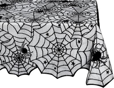 Halloween Black Lace Tablecloth Spider Cobweb Cover LuoluoHouse Elegant Horror Masquerade Party Scary Movie Night Table Decor