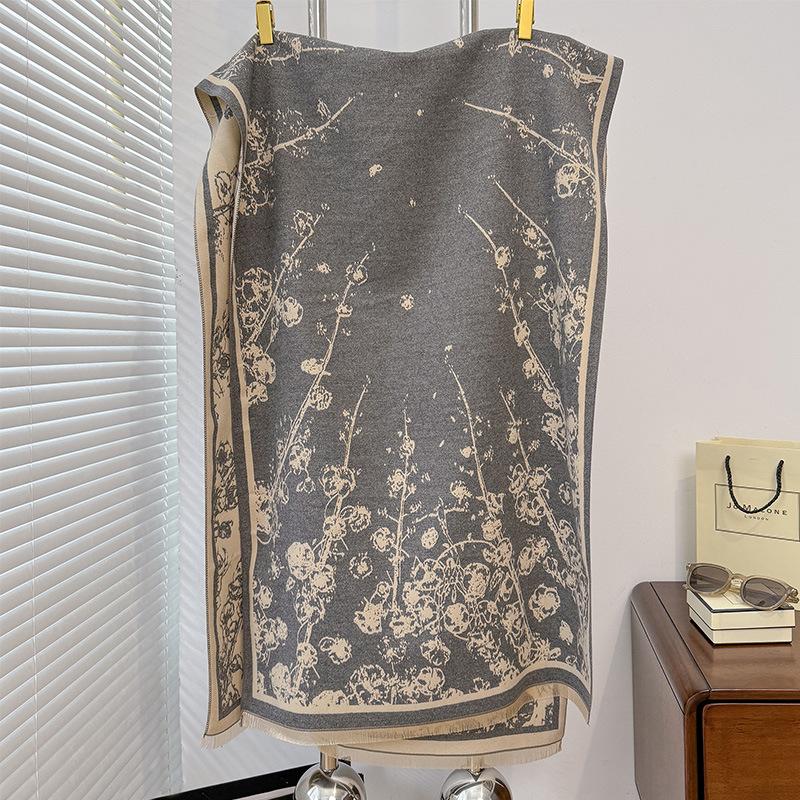 Korean Version Plant Literature Rose Print High Sense Women's Imitation Cashmere Warm Scarf Shawl Scarf