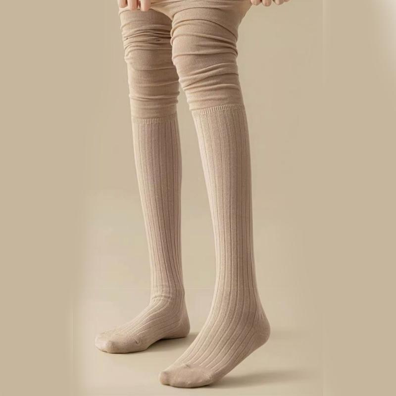 Einfarbige Kniehohe Lange Socken für Damen Japanische Studentin Raffung Lässiges Oberteil Gerippt Gestrickt Oberschenkelhohe Strümpfe Strumpfwaren