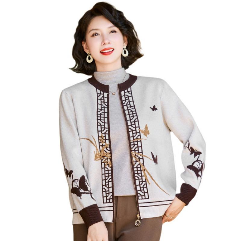 Mom coat spring and autumn middle-aged elderly women's clothes fashion sweater jacket autumn clothes new