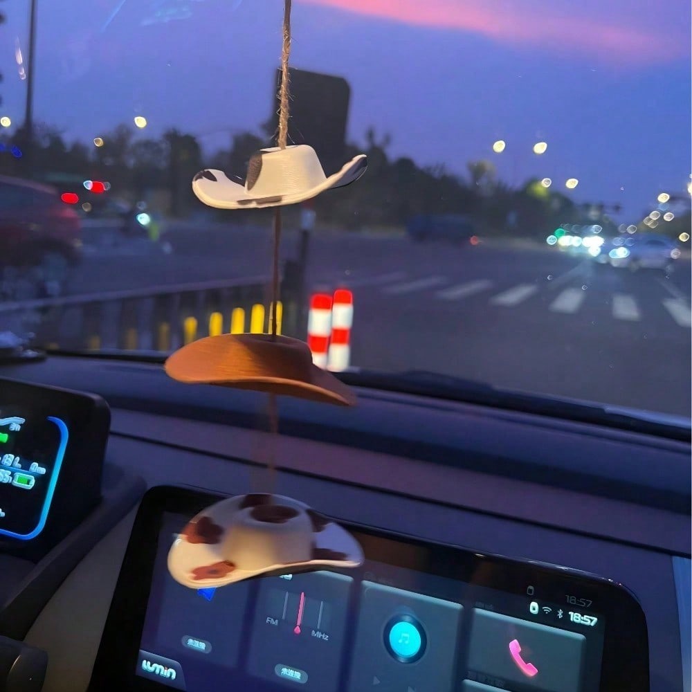 Fashion Denim Hat Car Pendant Mini Car Rearview Mirror Pendant Cute Denim Hat Car Interior Accessories Home Decoration Gift