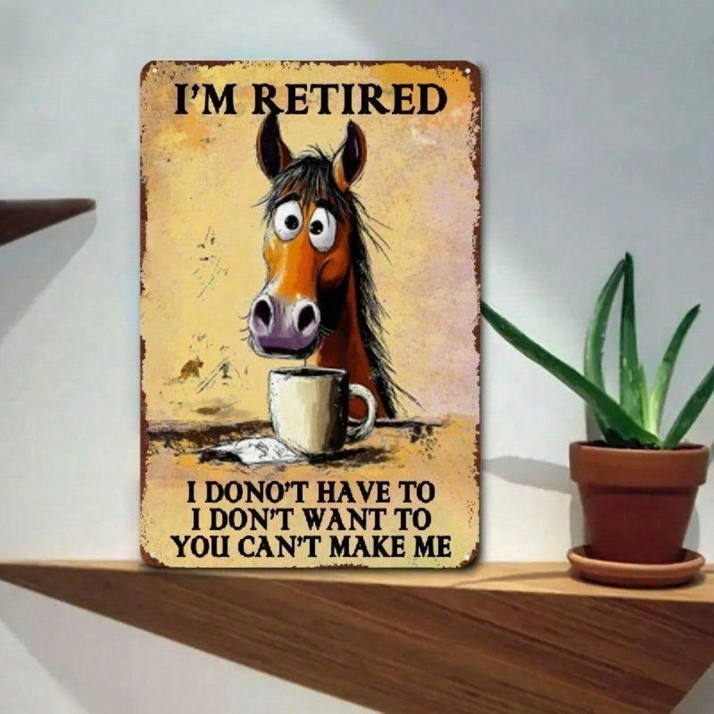 Horse Metal Wall Art Sign - Vintage Farmhouse Decor Funny Horse Coffee Cup Tin Plaque 8x12 Inch