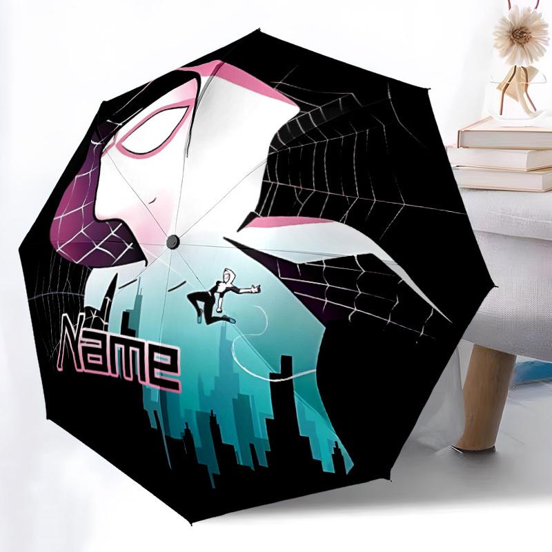 1pc Spider-Gwen Custom Name Automatic Folding Umbrella - Compact 8-Rib Design, Durable Plastic & Iron, Daily Use 008