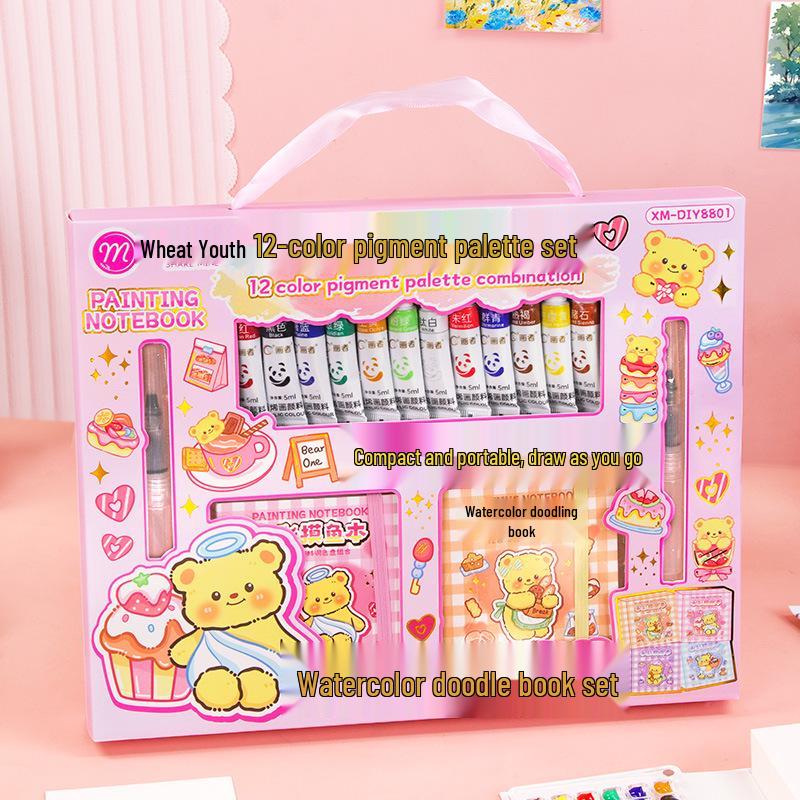 Wheat Youth Watercolor Fish Stationery Set: Gift Box for Students with Notebook and Tools