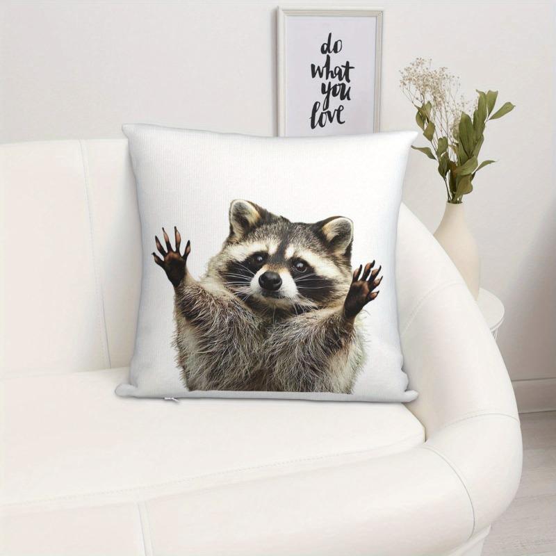 Cute Raccoon Animal Pillow Cover, Funny Wildlife Print Cushion Case For Living Room Sofa Car Home Decor Gift 40X40Cm