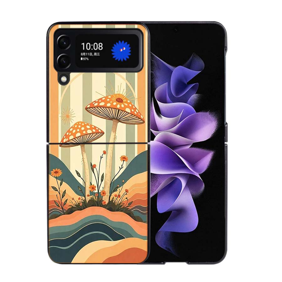 Boho Hippie Pilz Sonnenaufgang Handyhülle Für Samsung Z Flip 7 6 5G Galaxy Z Flip4 Z Flip5 Z Flip3 Hülle Schwarze Harte PC Schale Schutz