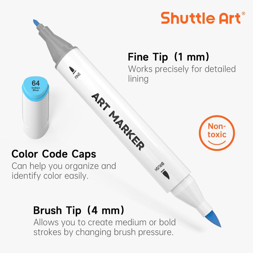 Shuttle Art Illustration Marker Alcohol Twin Tip Blender Carrying and Color Chart Perfect for Coloring and Art A Great Gift for Adults and 120-Color