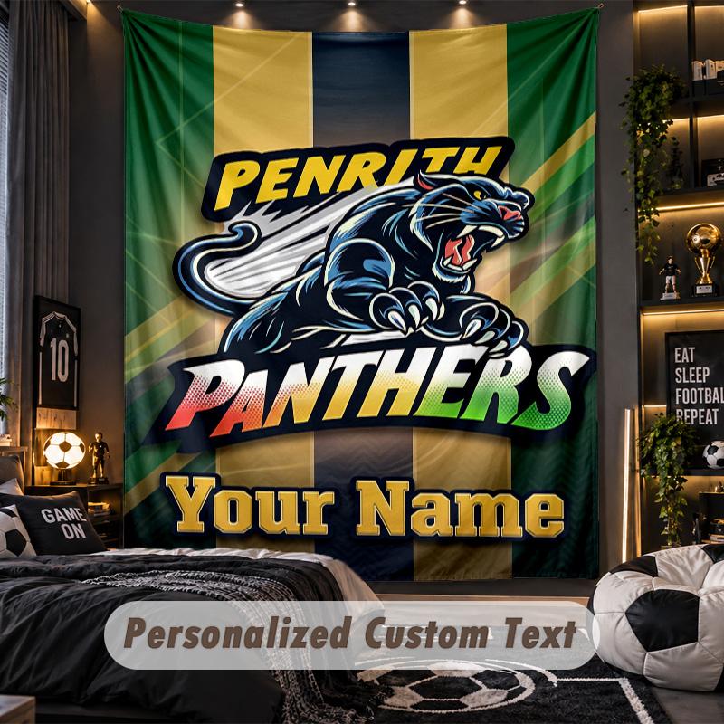 TapestryPenrith Panthers Custom Name Text Personalized Wall Hanging Tapestry Home Wall Decor