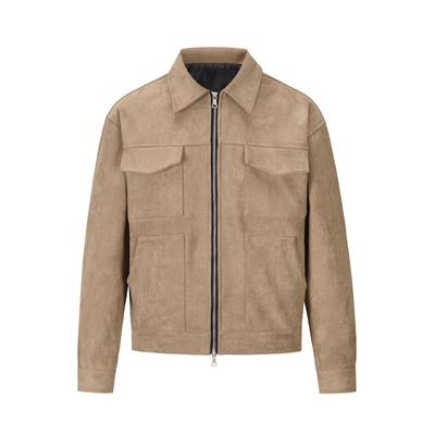 Vintage High Street Suede Material Crock Jacket Com Zíper Lapela Casual Jaqueta Curta Para Homens