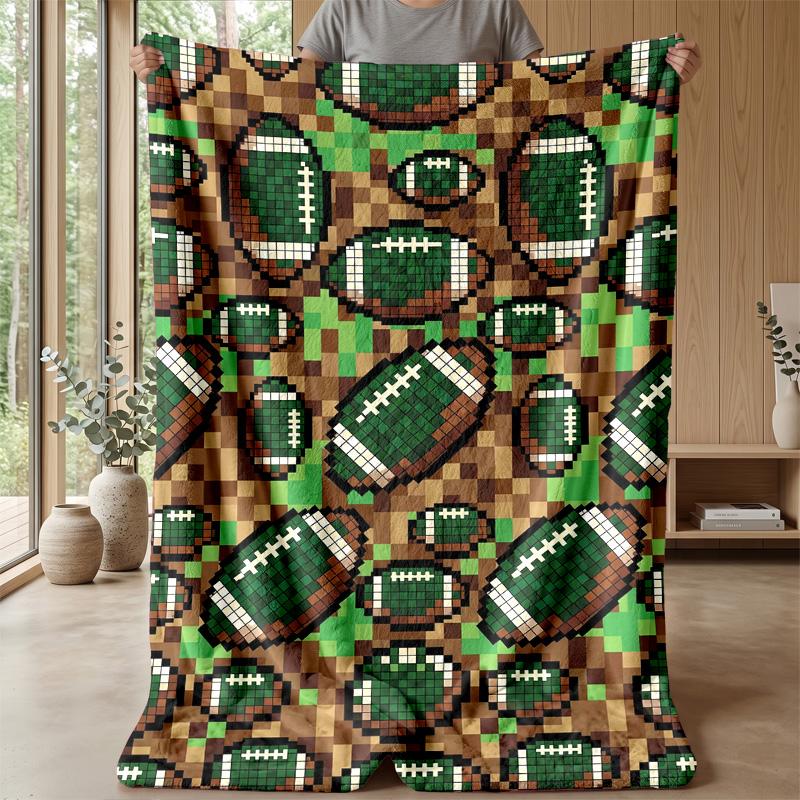 Football Pixel Pattern Theme Blanket Lightweight Warm Flannel Blanket Decorative Throw Blanket for Home Decoration