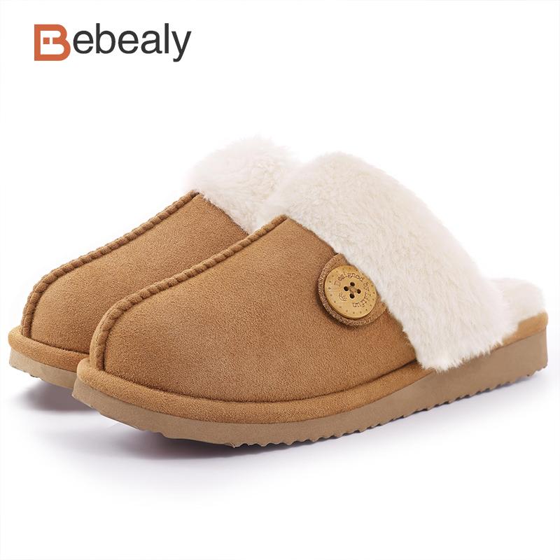 

Bebealy Suede Fur Plush Slippers For Women Winter Fuzzy Soft Collar Fur Lining Fluffy Slippers Indoor Furry House Slippers Women