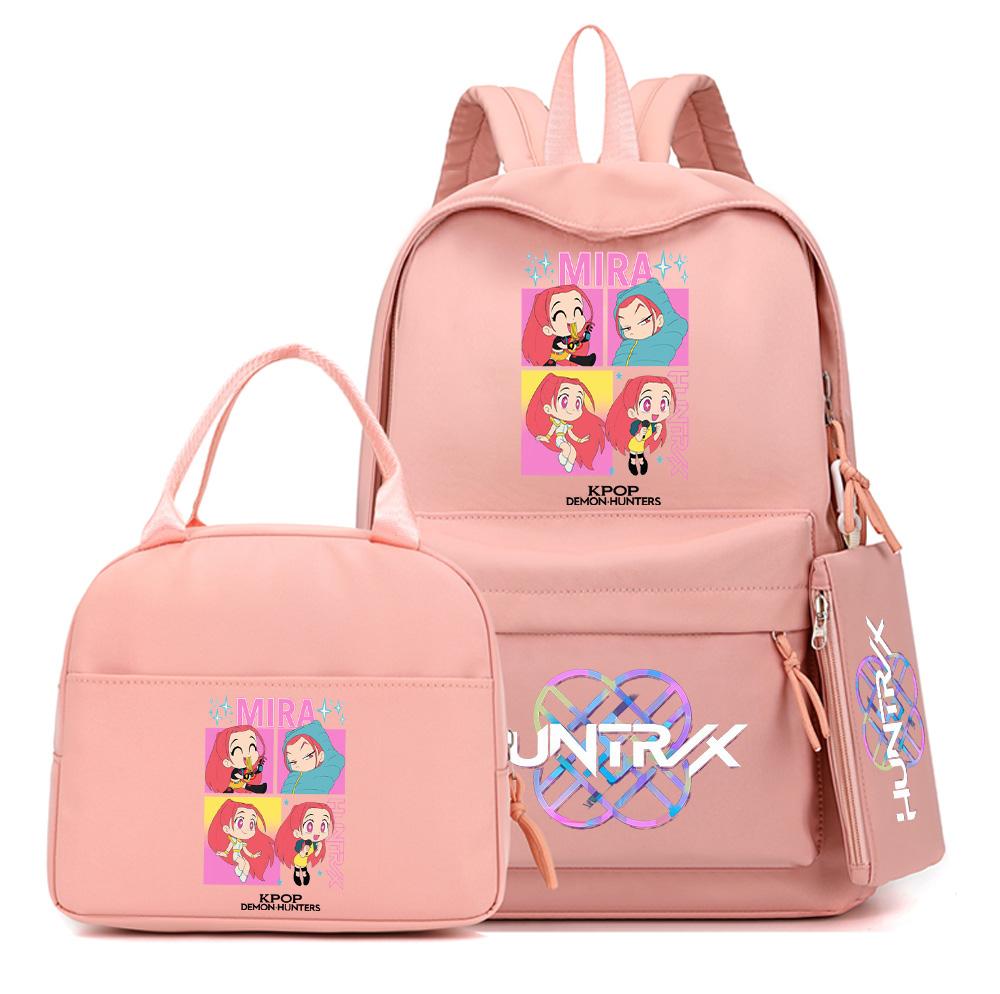 4Pcs/set Cartoon K-Pop Printed Backpack with Handbag Pencil Case for Teenager Student Boy Girl Schoolbag Bookbag Large Capacity Travel Bag Kid Gift