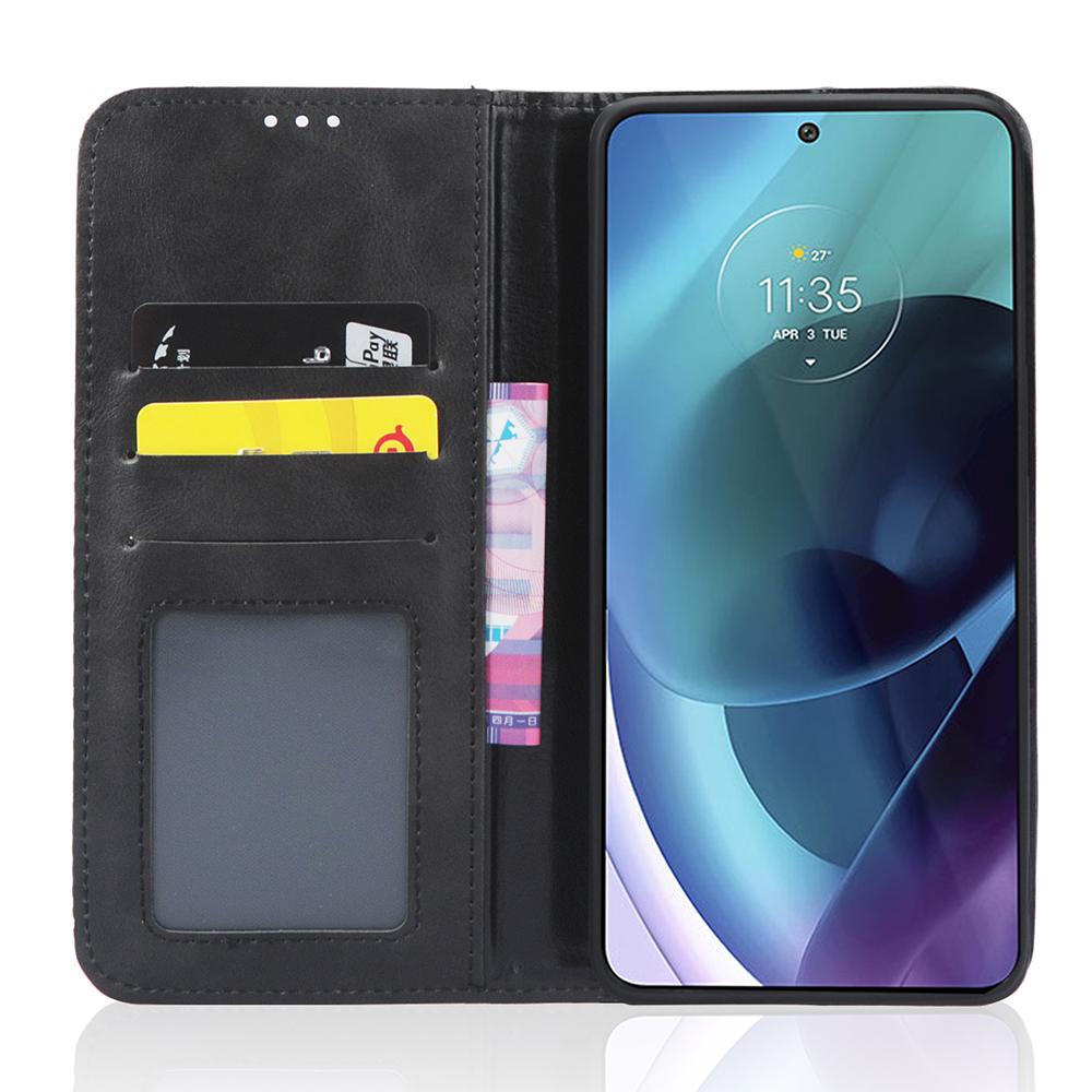 

For Motorola Moto G51 5G Fip Wallet Stand Retro Style Imprinted Scratch-resistant Leather Phone Case Cover Black