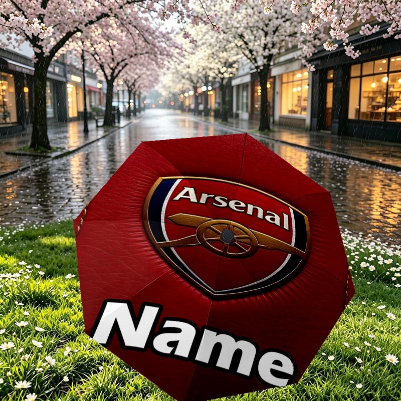 Custom Name Personalized Football Team Print Umbrella, Auto Open Close, 8‑Rib Sturdy Frame, Commute Camping Hiking Use, Birthday Gift