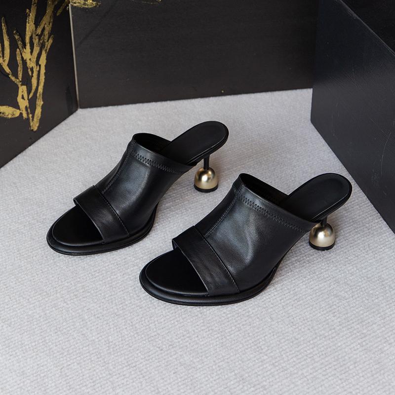 Fashion 2025 New Women Genuine Leather Sandals High Heels Peep Toe Summer Comfort Casual Black Shoes Woman Female Fashion Pumps Slippers