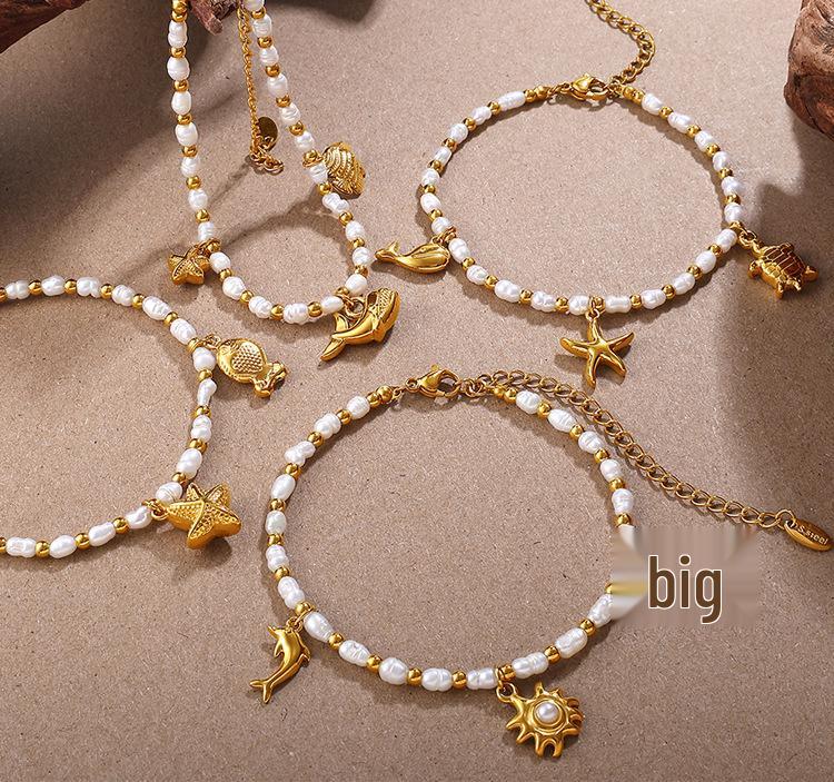 Light Luxury Starfish & Turtle Freshwater Pearl Bracelet In European & American Ocean Style