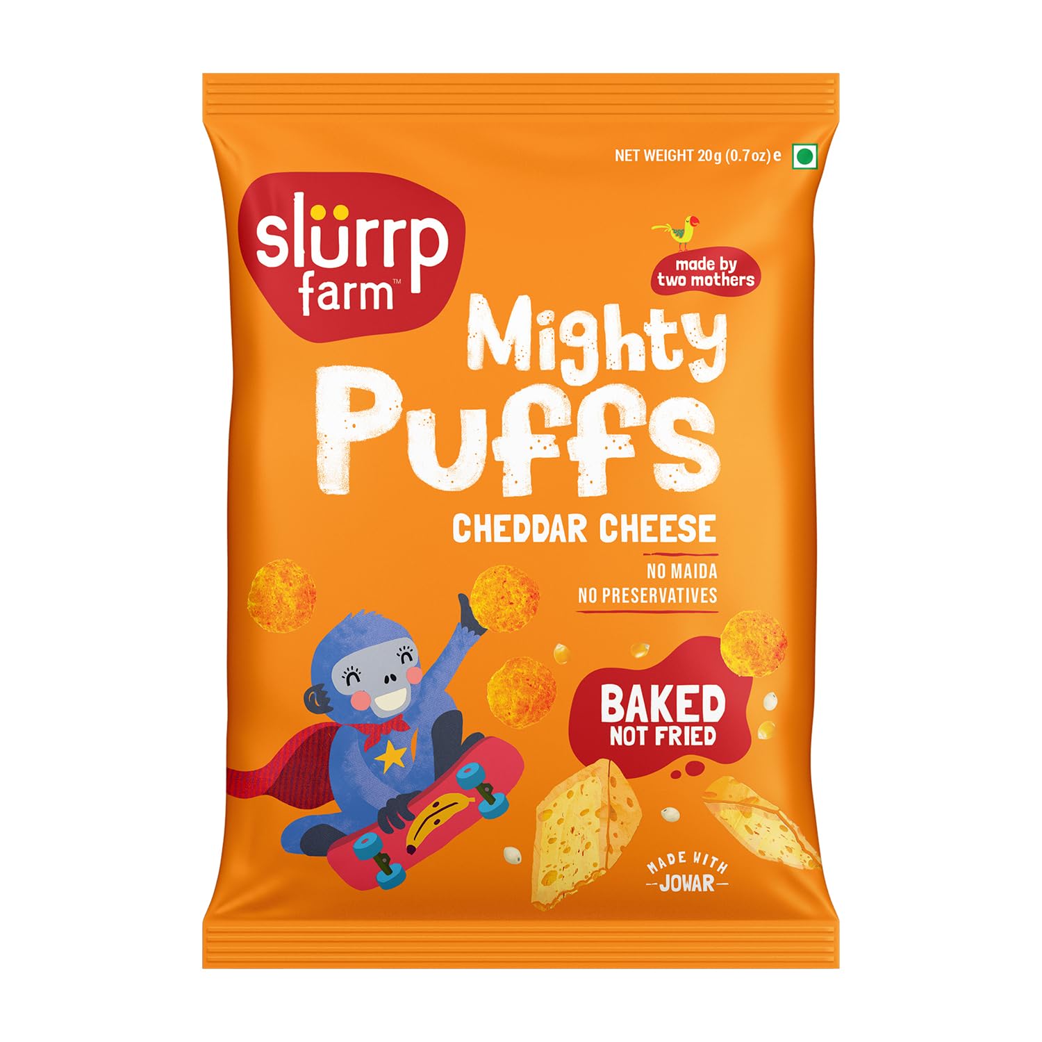 Mighty Jowar Puffs, Cheddar Cheese | Not Fried, No Maida | Healthy Snacks for Kids, School Tiffin and Travel-Friendly, 20g