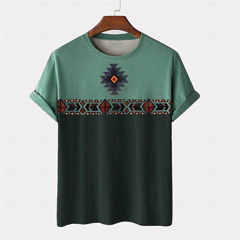 Retro Ethnic Style T Shirts For Men Summer Casual Short Sleeve 3D Printed Crew Neck T-shirts Loose Streetwear Harajuku Tees Tops