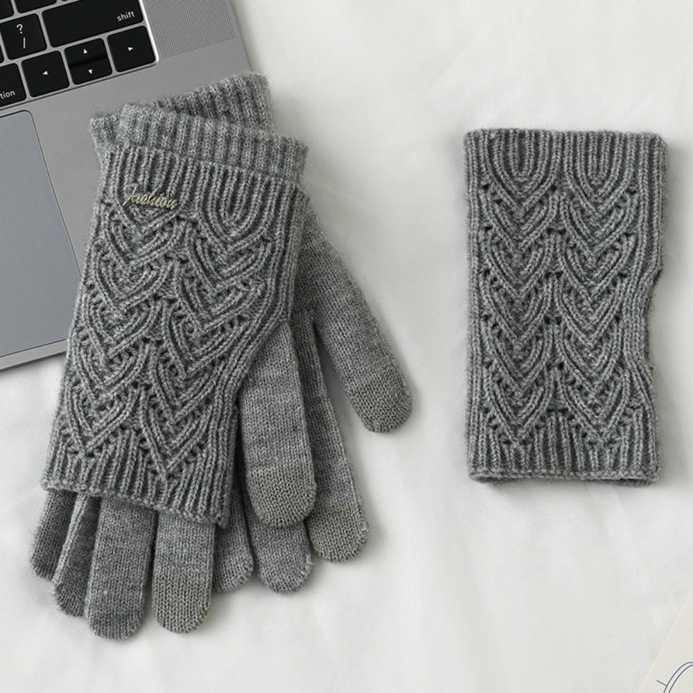 Dual-purpose Five-finger Mittens Keep Warm Cycling Gloves Riding Knitted Gloves  Girls