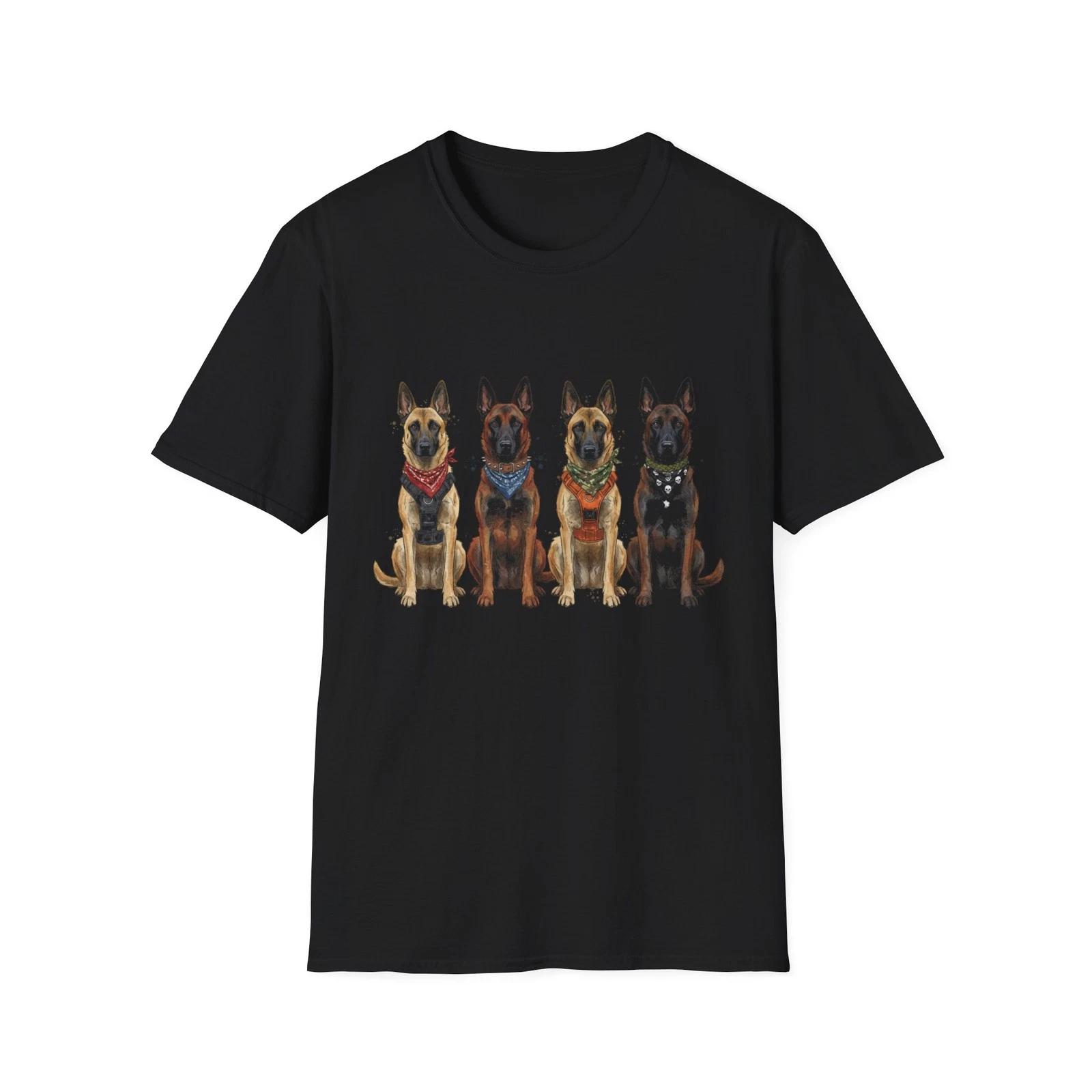 Four Dogs Bandana Vintage Illustrated Black Tee Art Graphic T-Shirt L