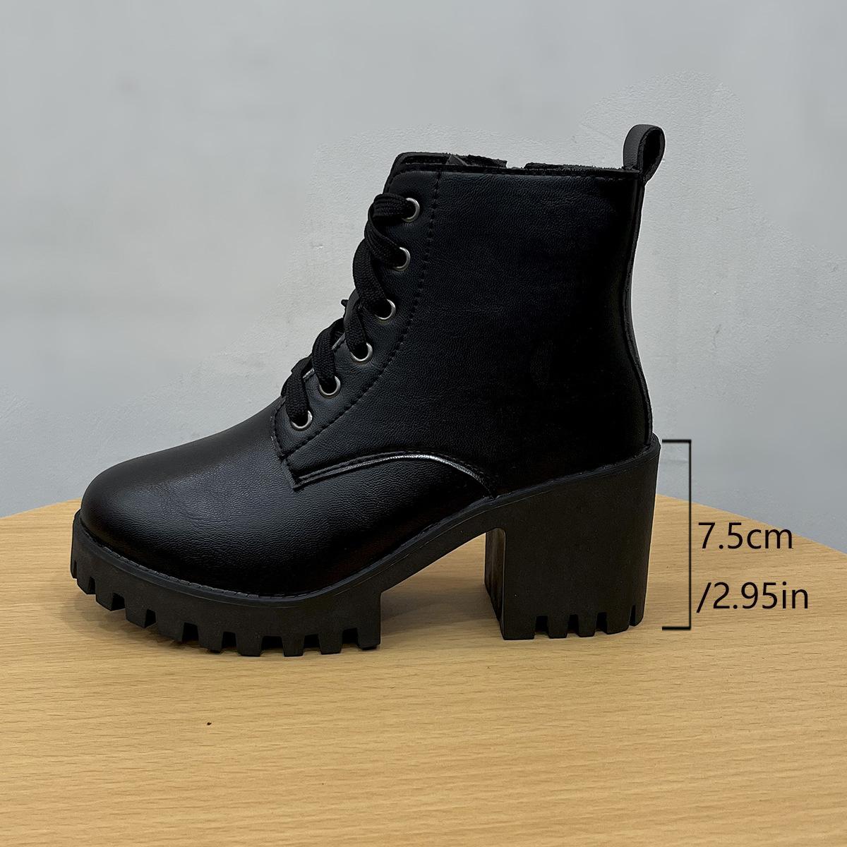 British Style Plus Size Side Zipper High-heeled Short Boots 2025 Thick Heel Round Toe Female 35