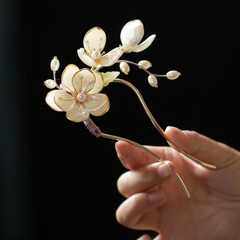 1Pcs Cool Jade Orchid Flower Hairpin For Women Chinese Style Flower Hair Stick Handmade Jewelry Hair Accessory Hanfu Hair Comb