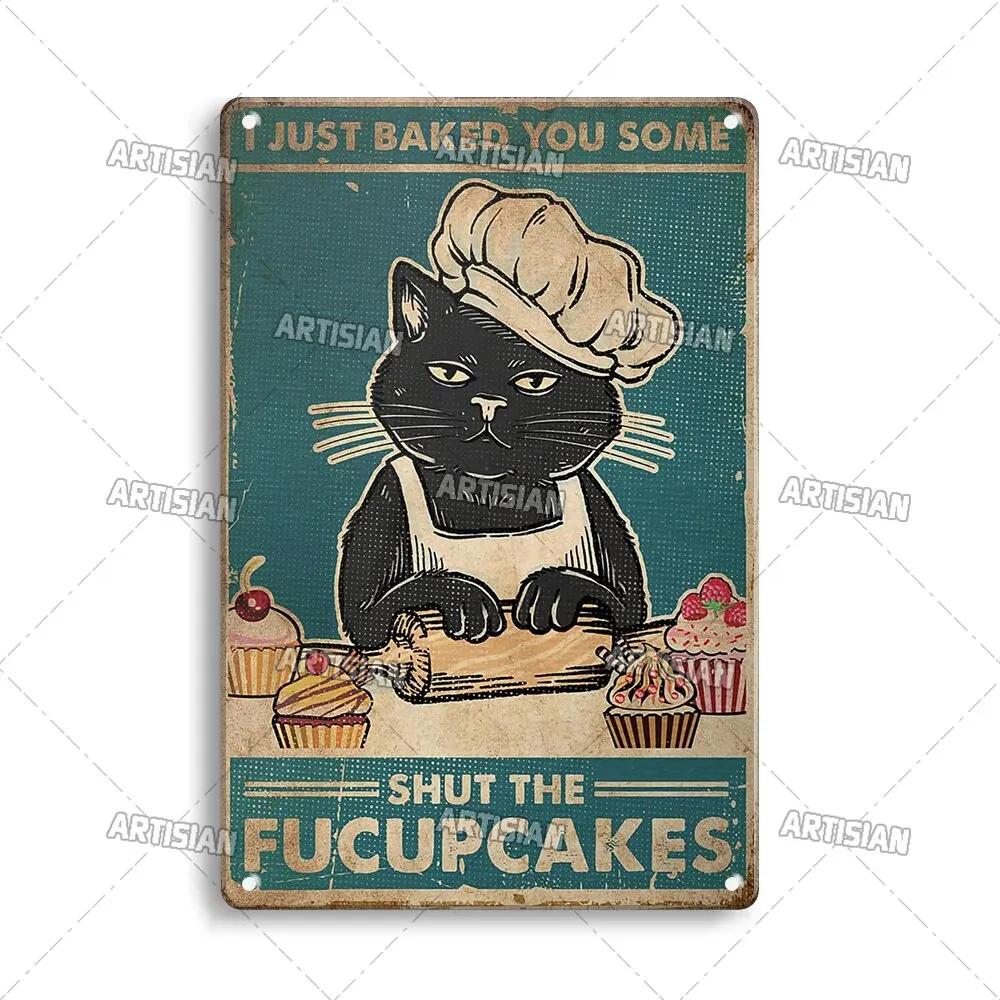 Artisan Black Cat Metal Sign  Funny Tin Plate Pet Decorative Plaque for Wall Decor In Garage Bar Pub Club Hotel Cafe Kitchen Hom