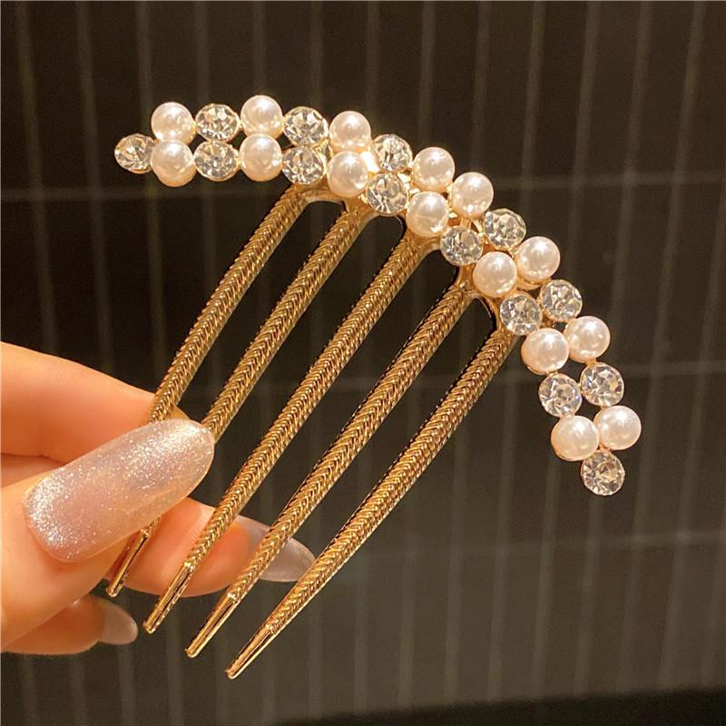 Simple Pearl Water Diamond Metal Pan Hair Insert Comb  Hair Comb Hairpin Mother'S Day Holiday Gift Hair Accessories