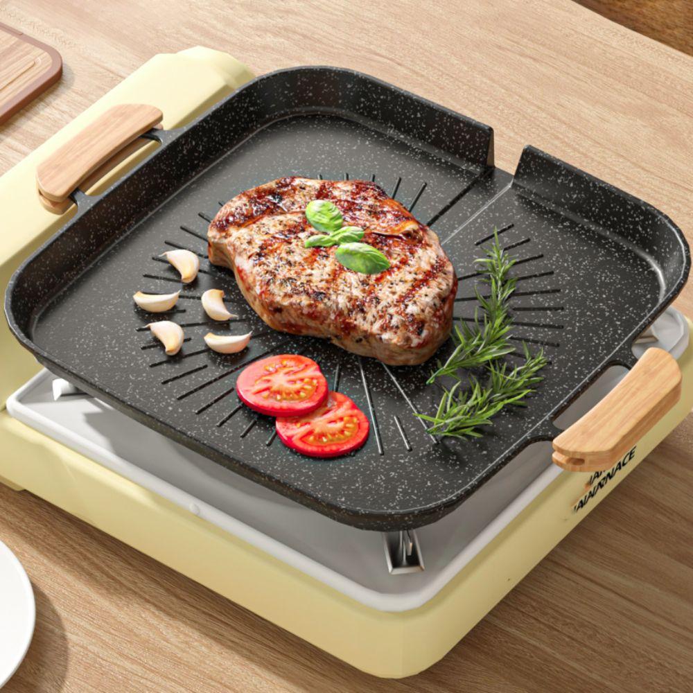 Nonstick Korean Square Grill Pan with Oil Outlet Griddle Durable Barbecue Tray Home