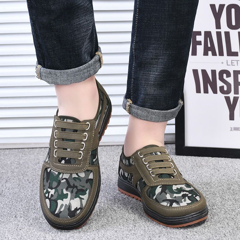 Gamle Beijing tøysko Glutensåle for menn Anti-skli Slitebestandige arbeidssko Lette pustende lerretssko Middelaldrende gåsko