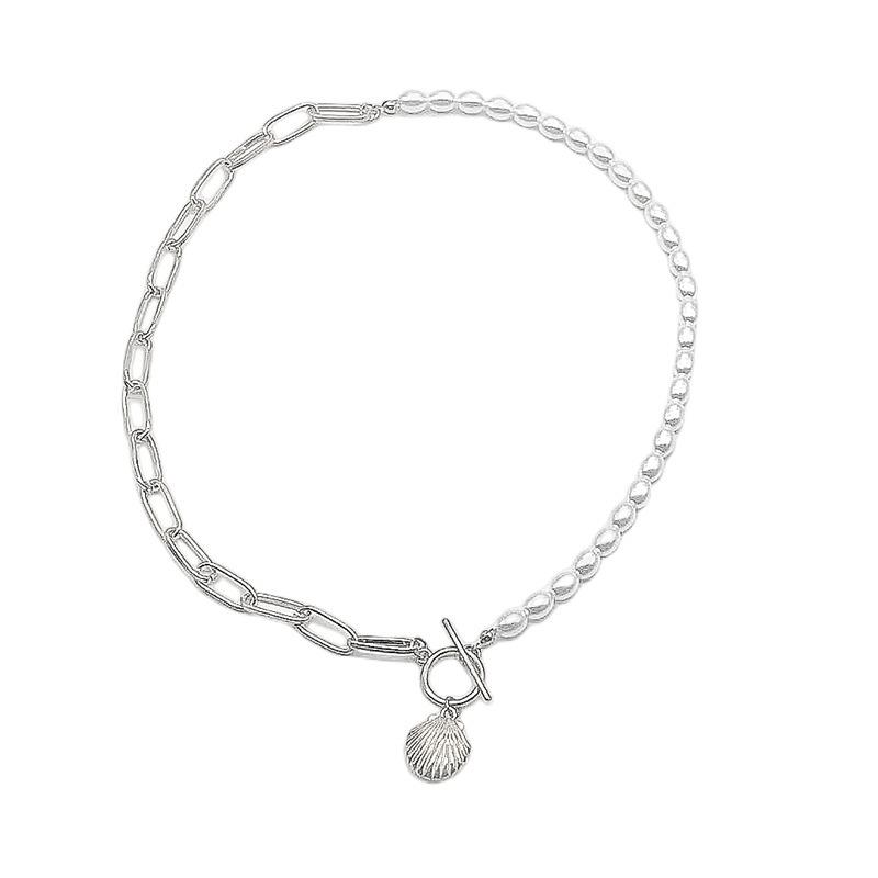 

Personalized trend splicing accessories women, simple cross rice beads OT buckle scallop pendant necklace срібний