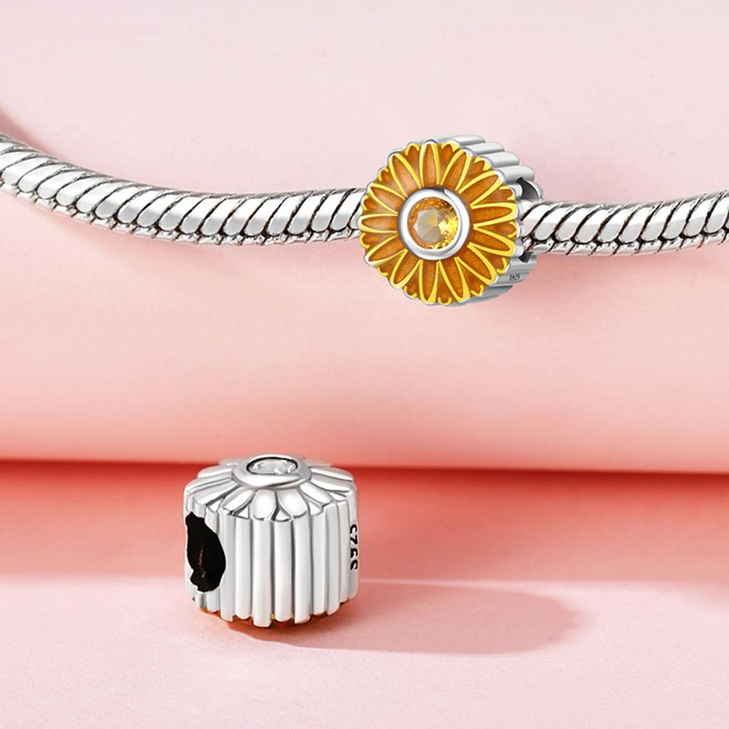 Original Copper Charms Chrysanthemum Fower Yellow Beads Fit Bracelet Accessories Charms Jewelry Making Fine Gift