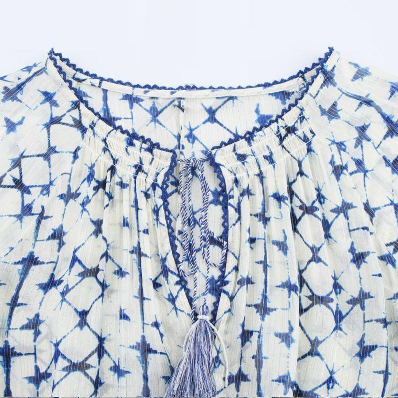 Kaslead New Arrival Women's Fashion Style Metal Color Line Print Round Neck Vertical Blouse 1821024 080