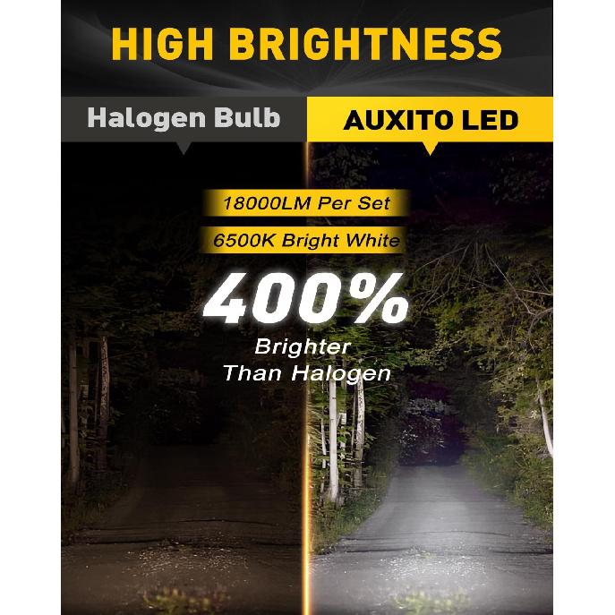 AUXITO H11 H8 H9 LED Bulbs, 400% Brighter, 6500K White Fanless Lights, Plug And Play Halogen Bulb Replacement H8 Fog Light, Pack Of 2